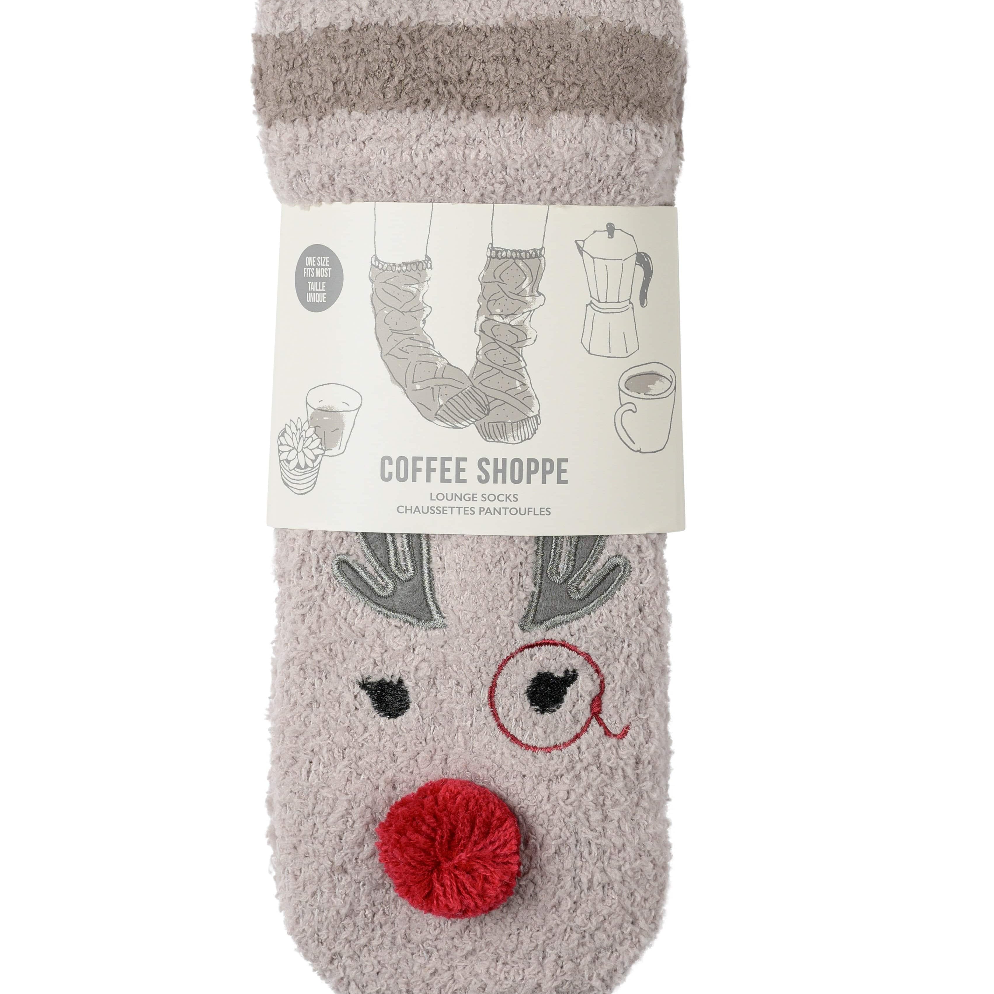 Marshmallow Critter Socks - Rudolph (Silver Cloud & Fungi) - LATTELOVE Co.