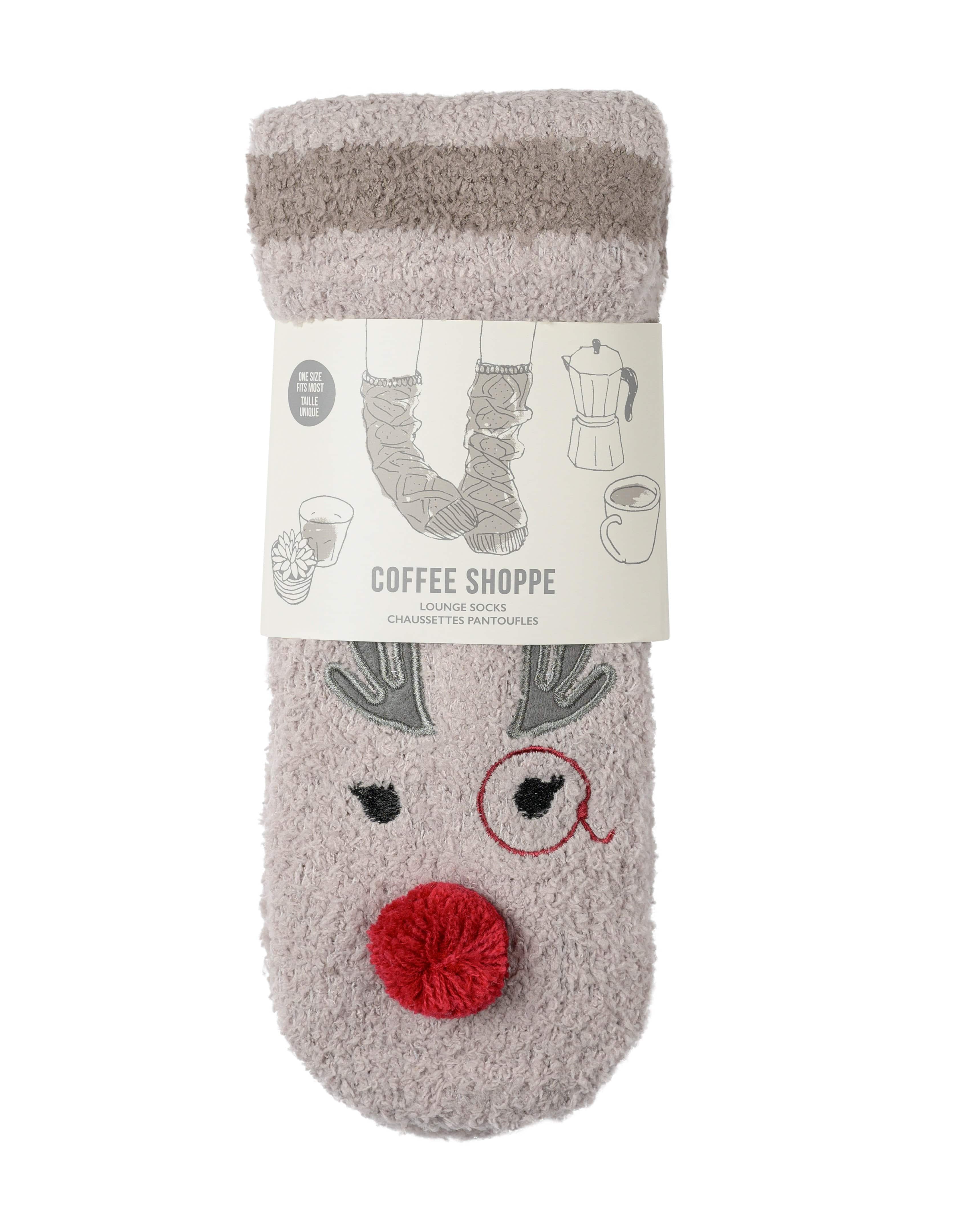 Marshmallow Critter Socks - Rudolph (Silver Cloud & Fungi) - LATTELOVE Co.