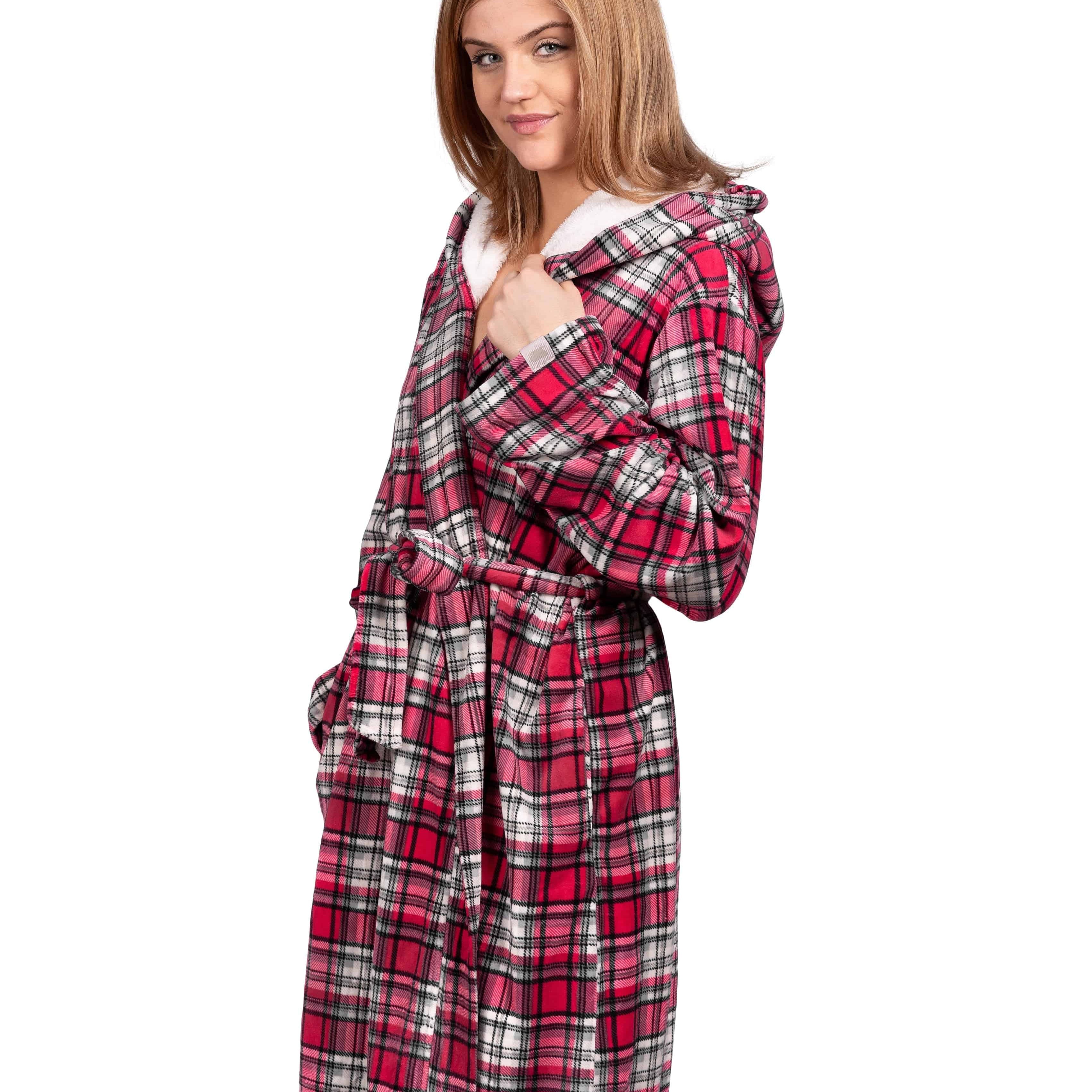 Stay-At-Home Lounge Robe - Deep Red Tartan Plaid - LATTELOVE Co.