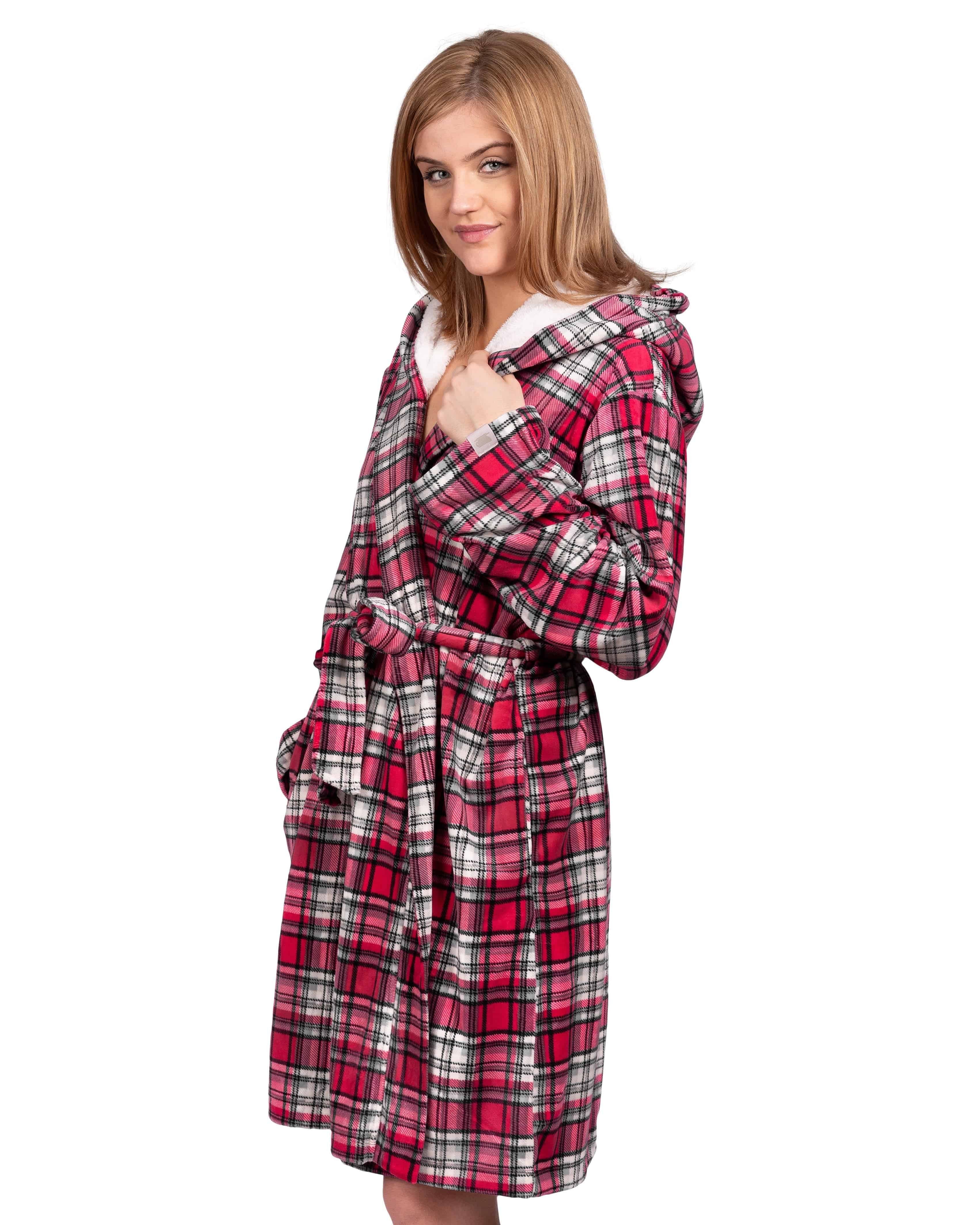 Stay-At-Home Lounge Robe - Deep Red Tartan Plaid - LATTELOVE Co.