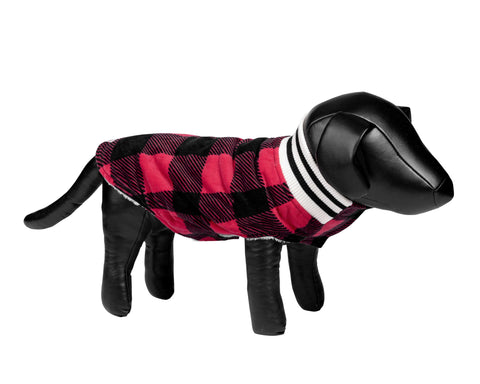 Canadiana Plaid Puppy Coat with Shawl Collar - Deep Red Buffalo Plaid - LATTELOVE Co.