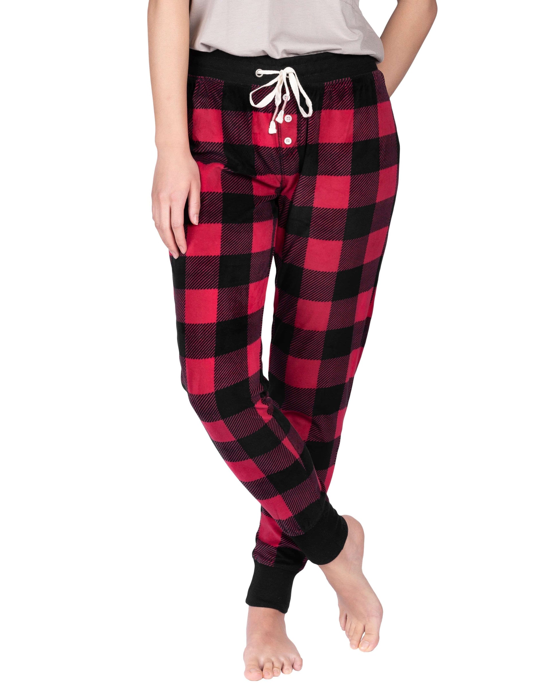 Stay-At-Home Lounge Jogger - Deep Red Buffalo Plaid - LATTELOVE Co.