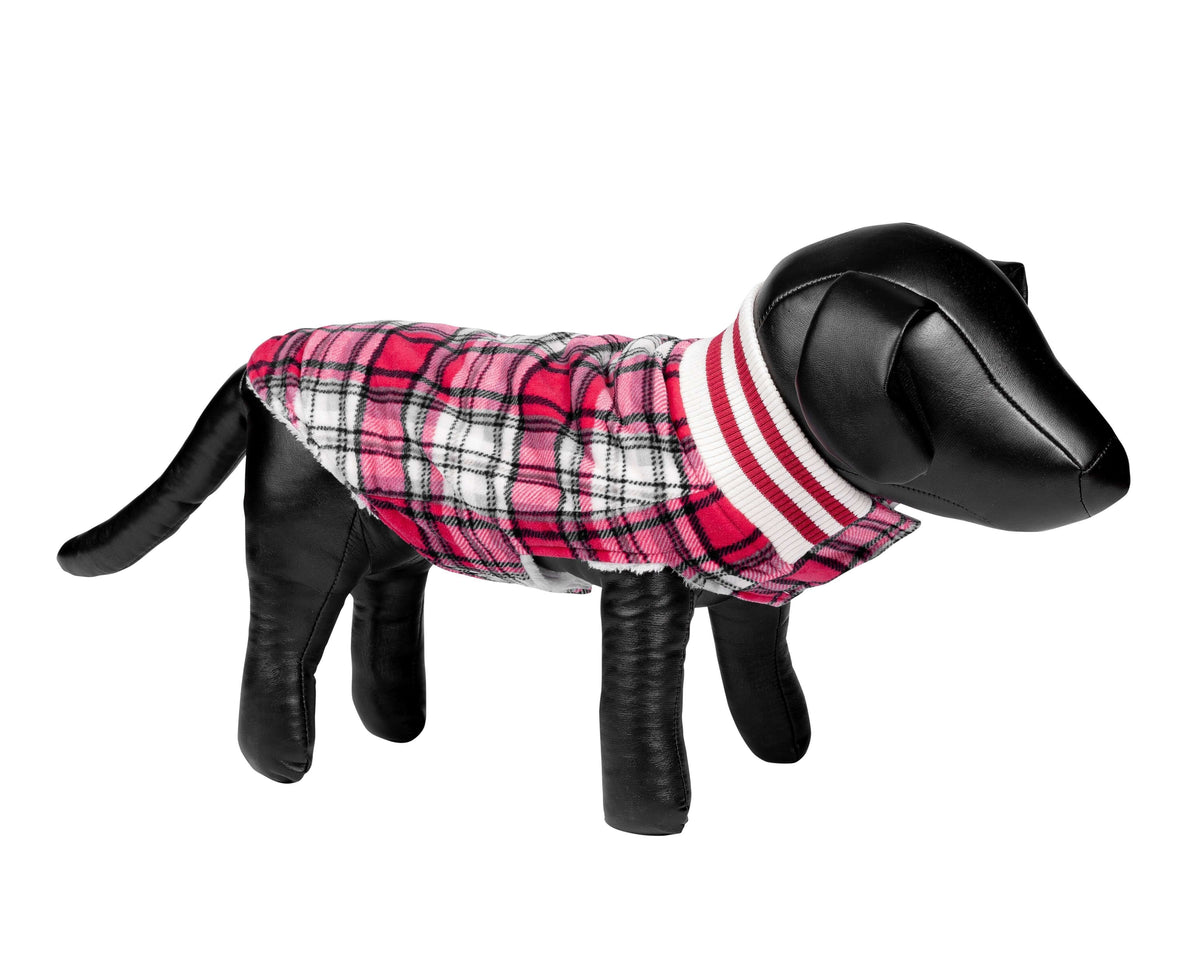 Canadiana Plaid Puppy Coat with Shawl Collar - Deep Red Tartan Plaid - LATTELOVE Co.
