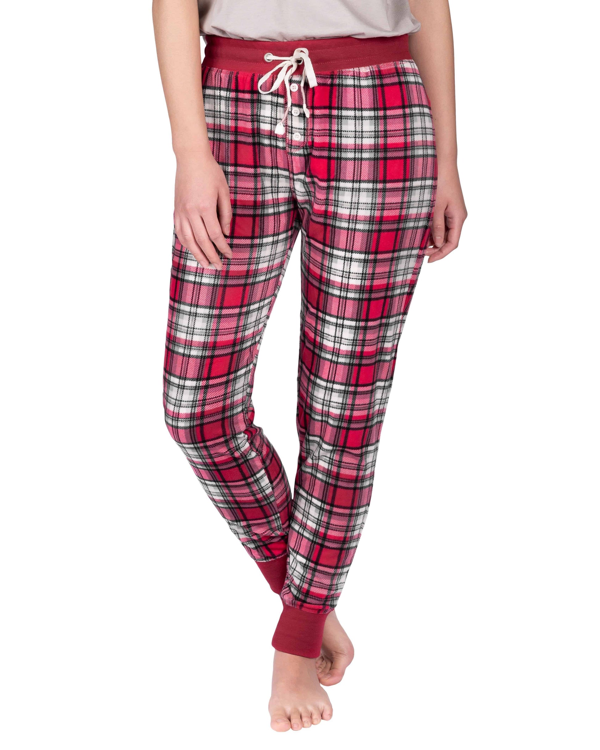 Stay-At-Home Lounge Jogger - Deep Red Tartan Plaid - LATTELOVE Co.