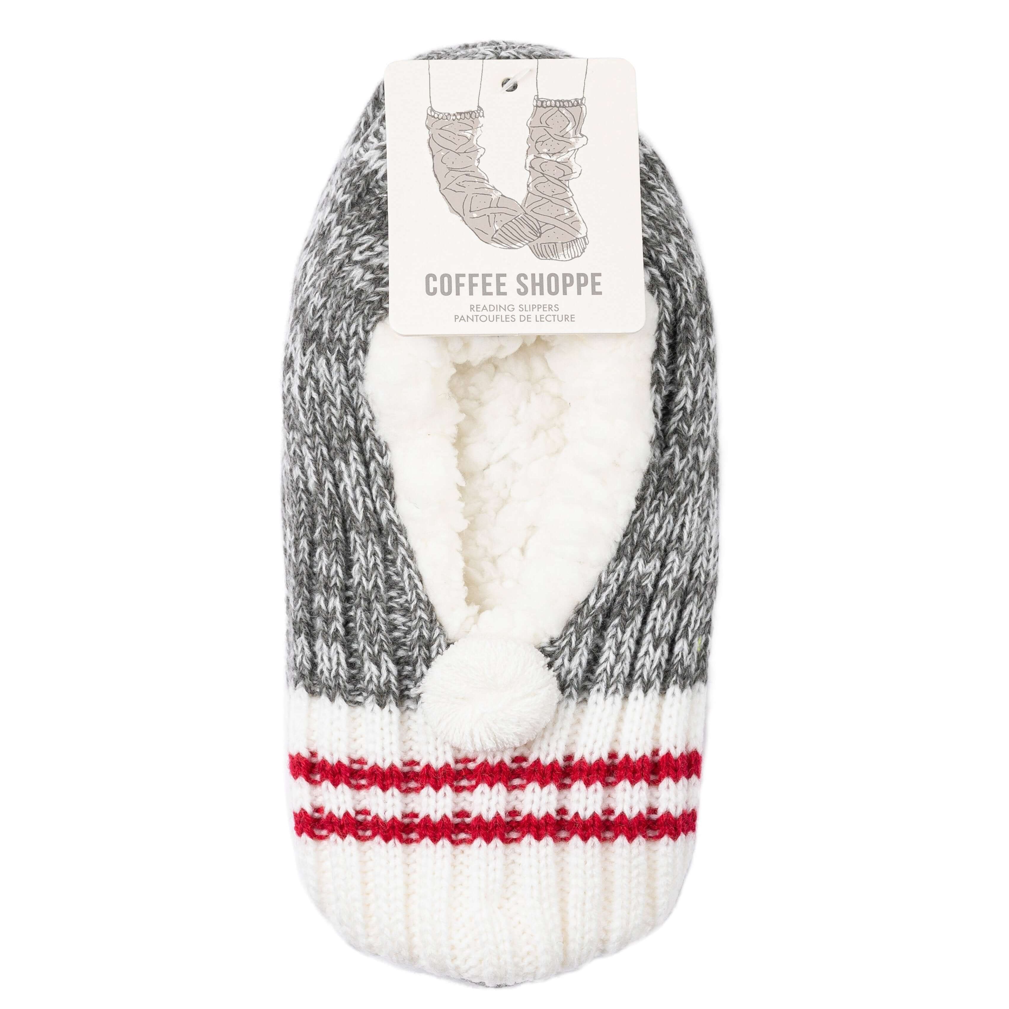 Canadiana Plush Pom-Pom Slippers - Smoked Pearl - LATTELOVE Co.