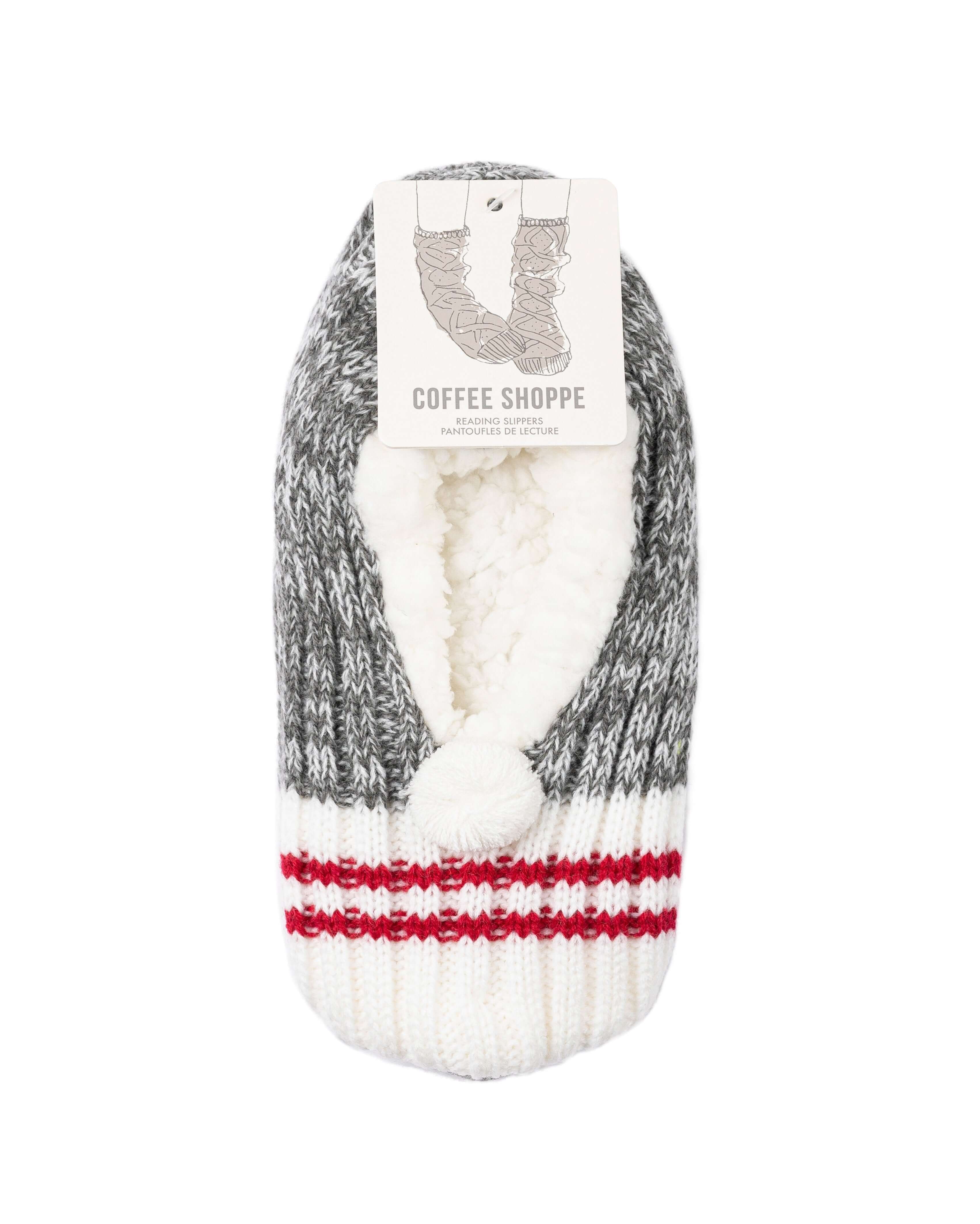 Canadiana Plush Pom-Pom Slippers - Smoked Pearl - LATTELOVE Co.