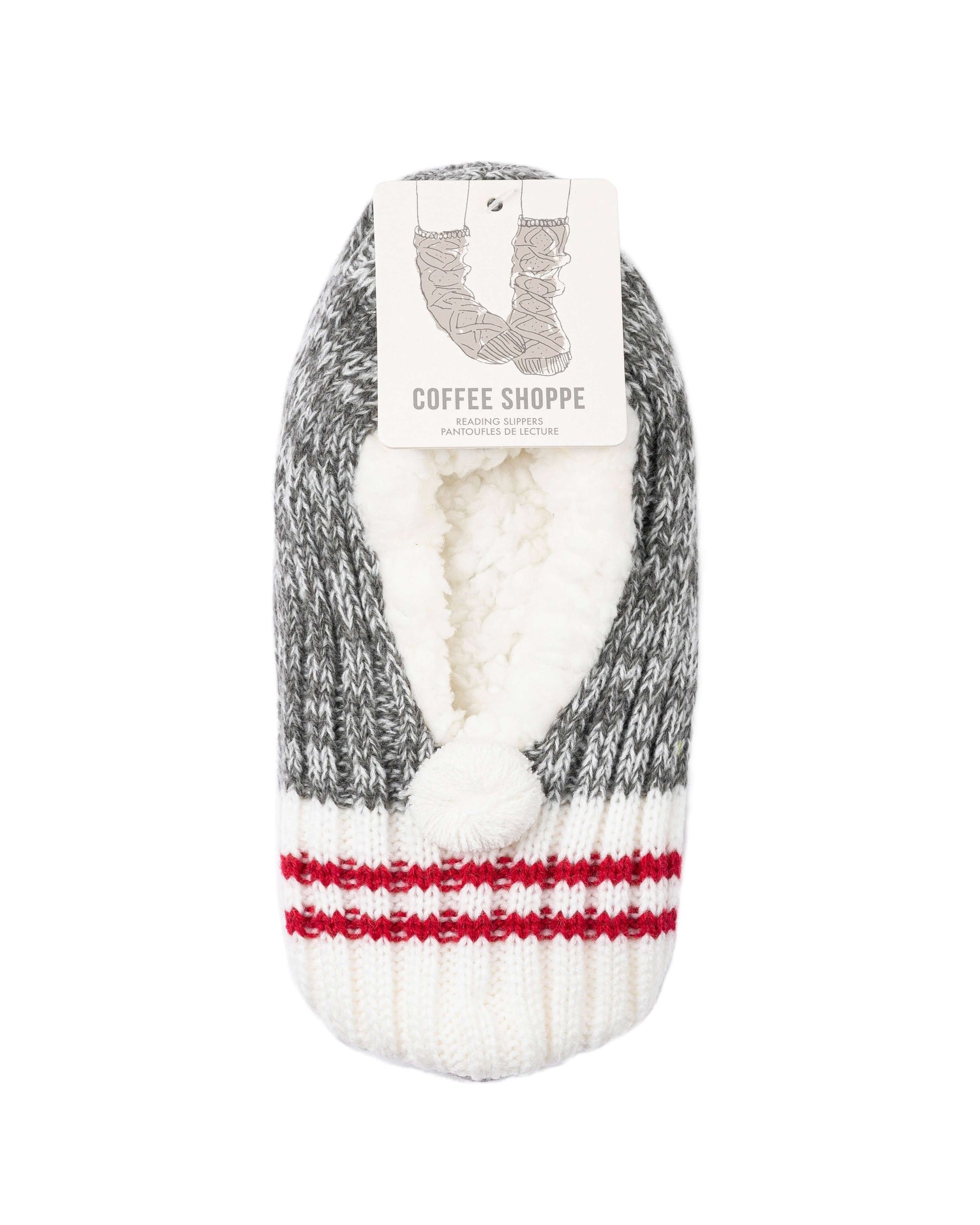 Canadiana Plush Pom-Pom Slippers - Smoked Pearl - LATTELOVE Co.