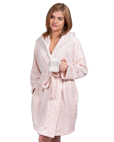 Spa-Day Hooded Plush Robe - Millennial Pink - LATTELOVE Co.