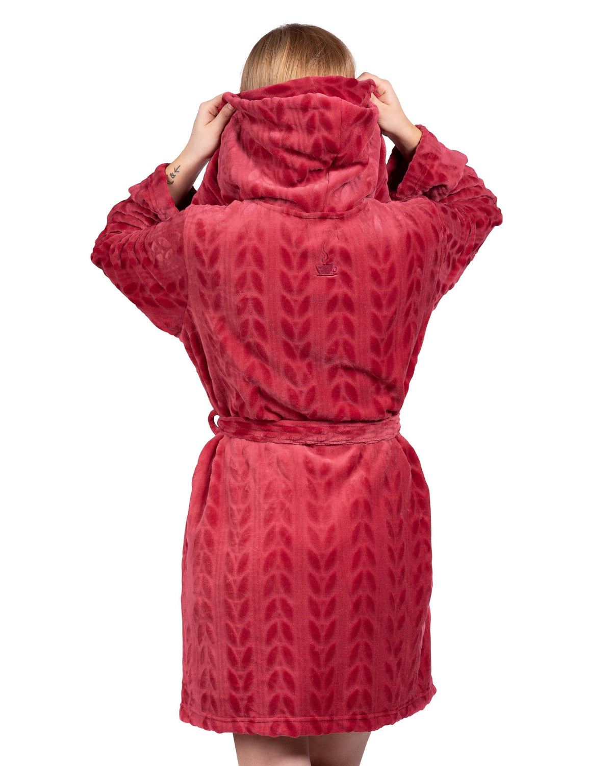 Spa-Day Hooded Plush Robe - Deep Red - LATTELOVE Co.