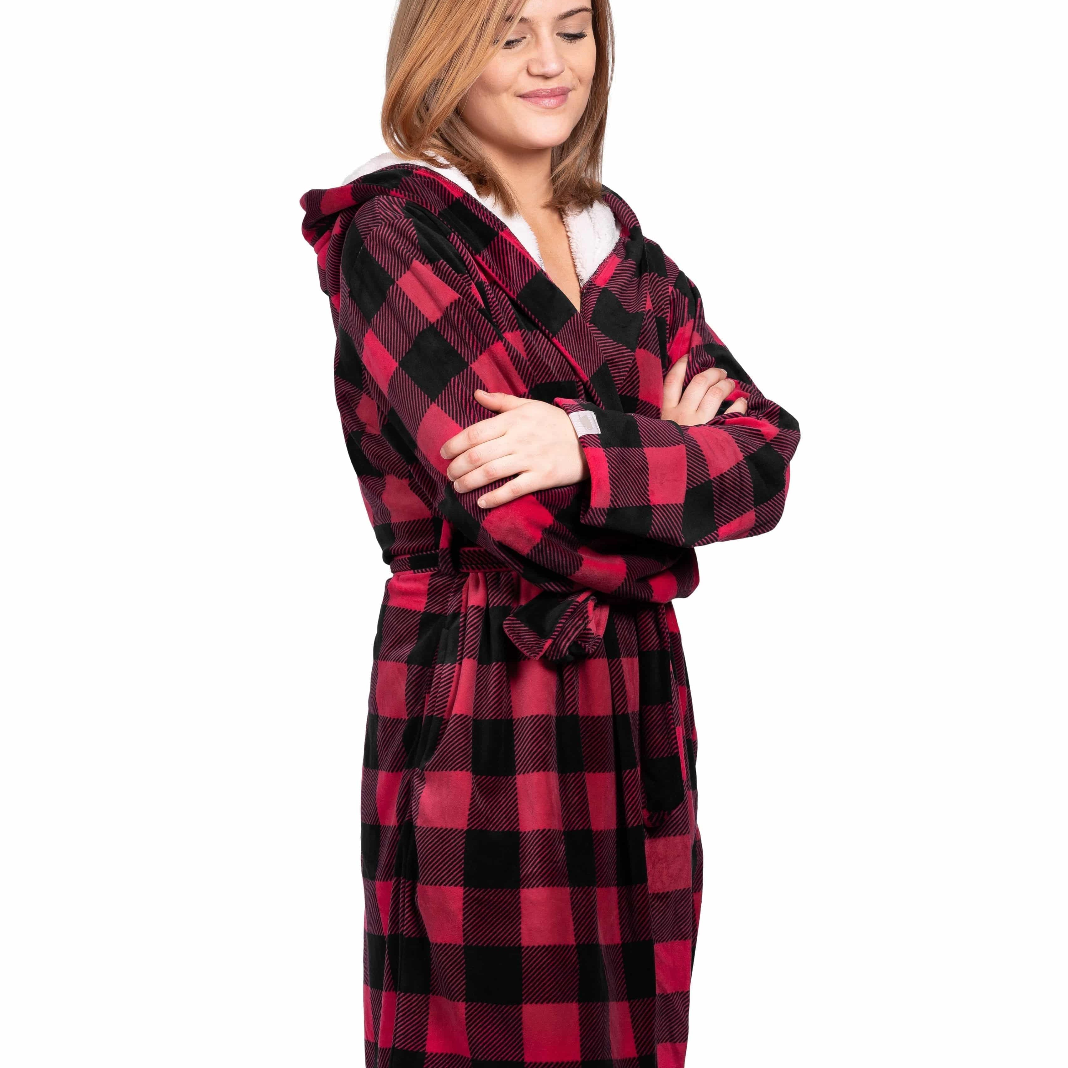 Stay-At-Home Lounge Robe - Deep Red Buffalo Plaid - LATTELOVE Co.
