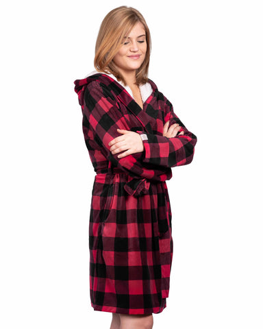 Stay-At-Home Lounge Robe - Deep Red Buffalo Plaid - LATTELOVE Co.