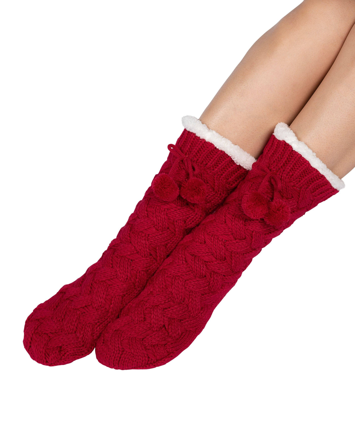 Textured Basket Weave Lounge Socks - Deep Red - LATTELOVE Co.