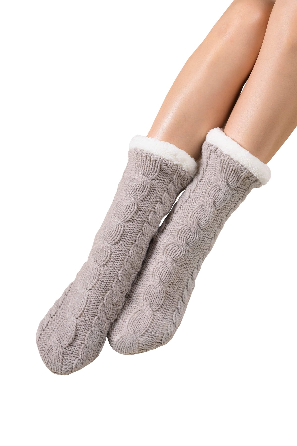 Textured Cable Knit Lounge Socks - Silver Cloud - LATTELOVE Co.
