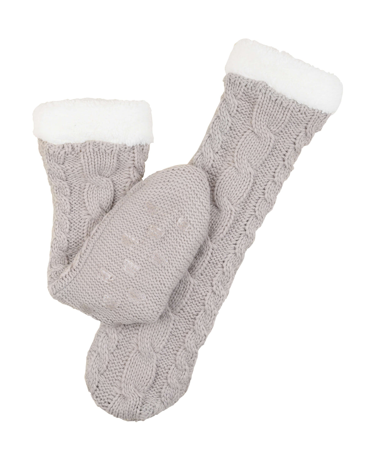 Textured Cable Knit Lounge Socks - Silver Cloud - LATTELOVE Co.