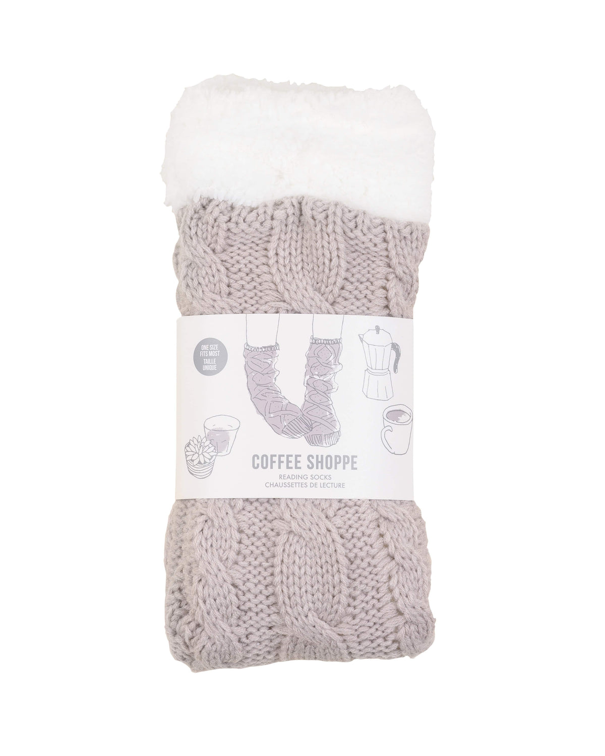 Textured Cable Knit Lounge Socks - Silver Cloud - LATTELOVE Co.