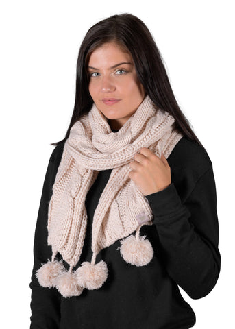 Textured Cable Knit Pom Pom Scarf - Millennial Pink - LATTELOVE Co.