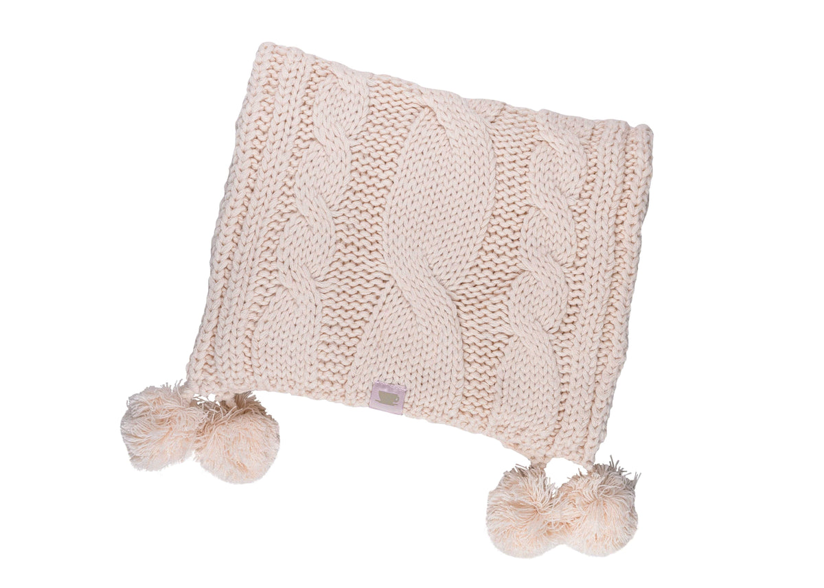 Textured Cable Knit Pom Pom Scarf - Millennial Pink - LATTELOVE Co.